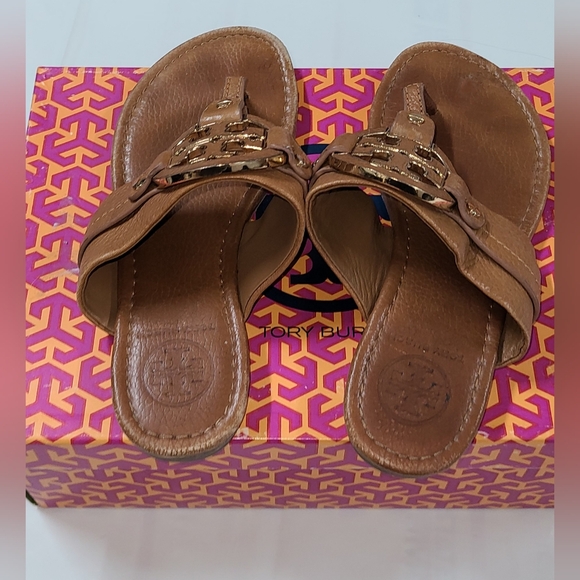 Tory Burch Designer Brown Tan Amanda Sandals Thong Flip Flop 6.5 - Picture 2 of 5